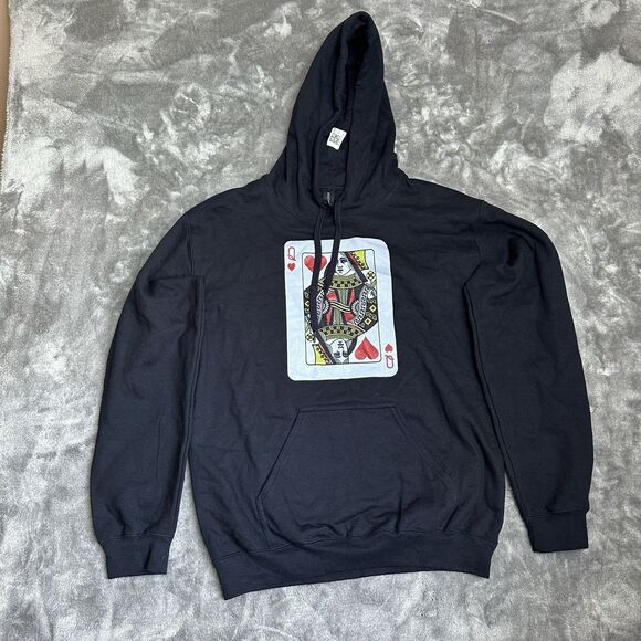 Queen of Hearts Hoodie Black Pullover Size S 19x25 Graphic Streetwear Unisex - Picture 8 of 8